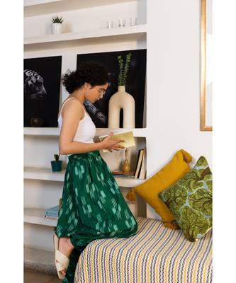 Fabnest womens handloom cotton green harem pants 1