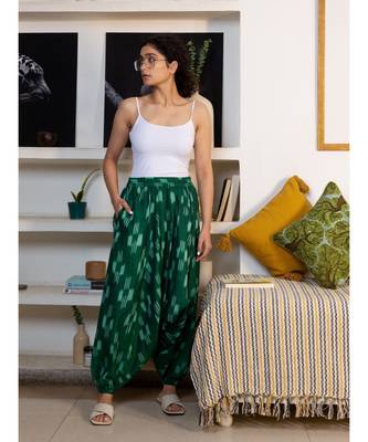 Fabnest womens handloom cotton green harem pants 4