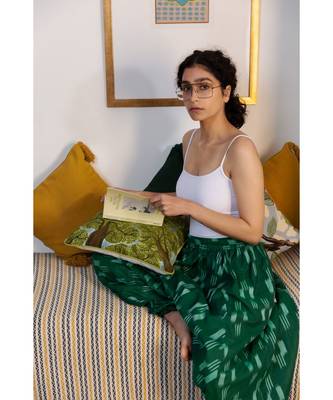 Fabnest womens handloom cotton green harem pants 5