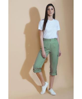 Fabnest Women cotton flex green cargo pants 1