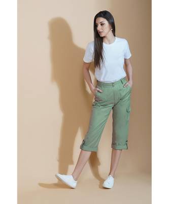 Fabnest Women cotton flex green cargo pants 2