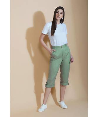 Fabnest Women cotton flex green cargo pants 3