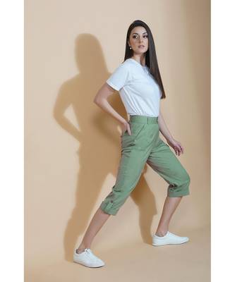 Fabnest Women cotton flex green cargo pants 4