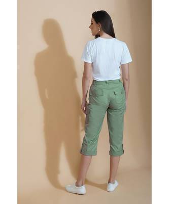 Fabnest Women cotton flex green cargo pants 5