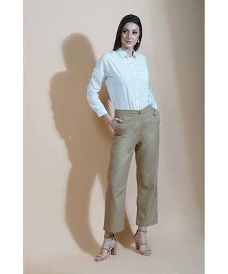 Fabnest Womens cotton flex beige straight pants 1