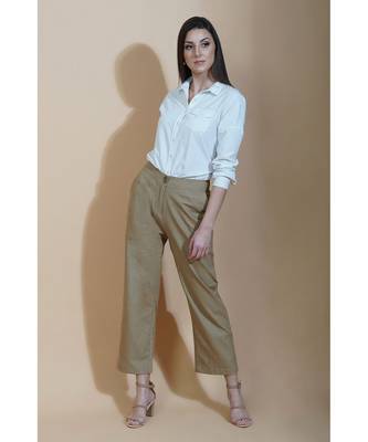 Fabnest Womens cotton flex beige straight pants 2