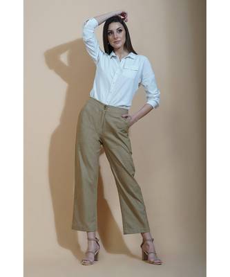 Fabnest Womens cotton flex beige straight pants 3