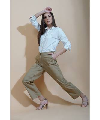 Fabnest Womens cotton flex beige straight pants 4