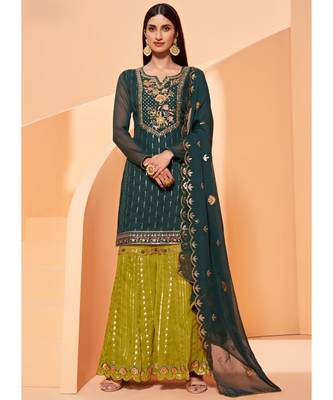 Dark Teal Georgette Pakistani Salwar Kameez 1