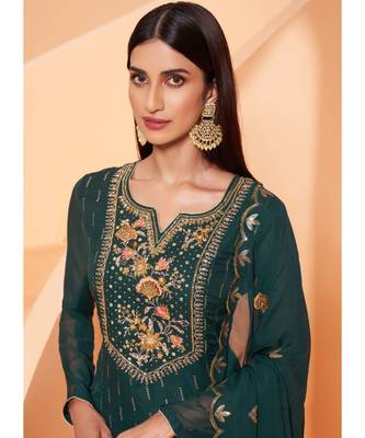 Dark Teal Georgette Pakistani Salwar Kameez 4
