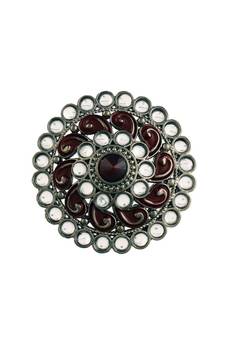 Silver Oxidized Kundan Meenakari Work Designer Adjustable Finger Ring for Women (FL200M)