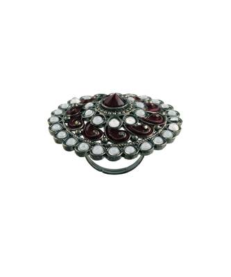 Silver Oxidized Kundan Meenakari Work Designer Adjustable Finger Ring for Women (FL200M) 5