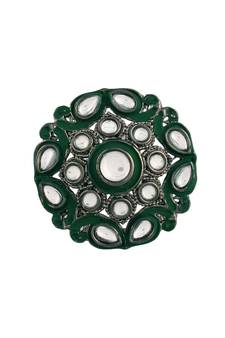 Silver Oxidized Kundan Meenakari Work Designer Adjustable Finger Ring for Women (FL201G)