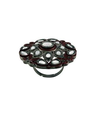 Silver Oxidized Kundan Meenakari Work Designer Adjustable Finger Ring for Women  5