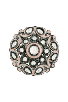 Silver Oxidized Kundan Meenakari Work Designer Adjustable Finger Ring for Women (FL201Pi)