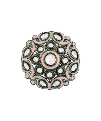 Silver Oxidized Kundan Meenakari Work Designer Adjustable Finger Ring for Women  1