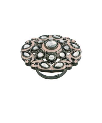 Silver Oxidized Kundan Meenakari Work Designer Adjustable Finger Ring for Women  3