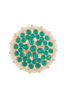 Traditional Green Kundan & Pearl Studded Adjustable Finger Ring for Women (FL202G)