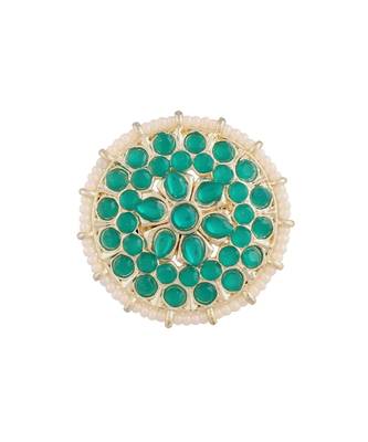 Traditional Green Kundan & Pearl Studded Adjustable Finger Ring for Women (FL202G) 1