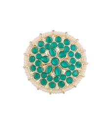 Traditional Green Kundan & Pearl Studded Adjustable Finger Ring for Women (FL202G)