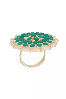 Traditional Green Kundan & Pearl Studded Adjustable Finger Ring for Women (FL202G)