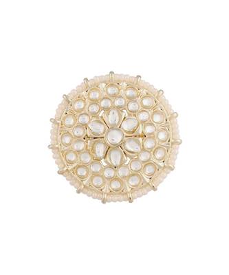 Traditional White Kundan & Pearl Studded Adjustable Finger Ring for Women  1