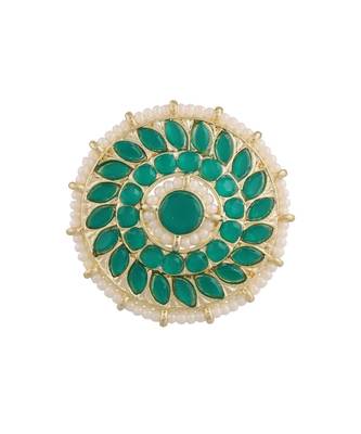 Traditional Green Kundan & Pearl Studded Adjustable Finger Ring for Women  1