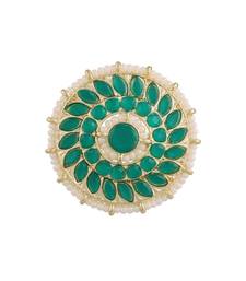 Traditional Green Kundan & Pearl Studded Adjustable Finger Ring for Women 