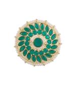 Traditional Green Kundan & Pearl Studded Adjustable Finger Ring for Women 