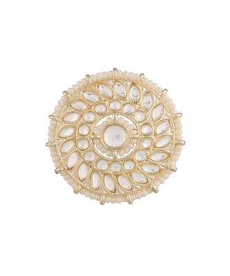 Traditional White Kundan & Pearl Studded Adjustable Finger Ring for Women  1