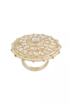 Traditional White Kundan & Pearl Studded Adjustable Finger Ring for Women 