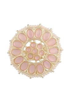 Traditional Pink Kundan & Pearl Studded Adjustable Finger Ring for Women (FL205Pi)