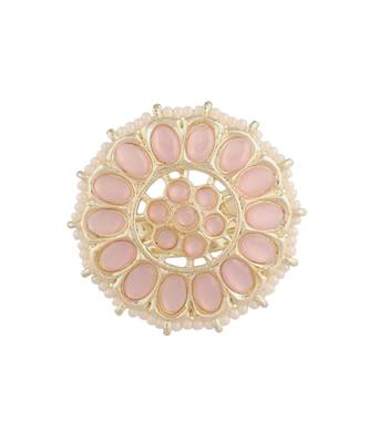 Traditional Pink Kundan & Pearl Studded Adjustable Finger Ring for Women  1