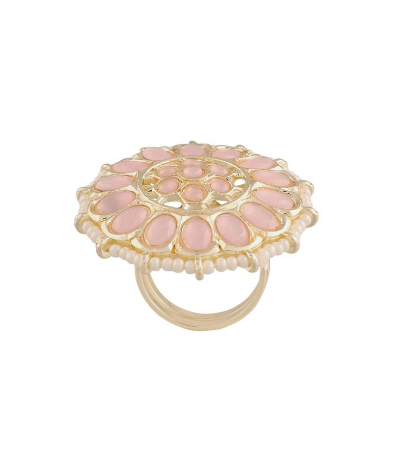 Traditional Pink Kundan & Pearl Studded Adjustable Finger Ring for Women 