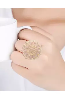 Traditional Pink Kundan & Pearl Studded Adjustable Finger Ring for Women 