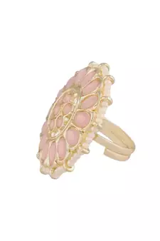 Traditional Pink Kundan & Pearl Studded Adjustable Finger Ring for Women 