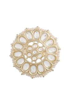  Traditional White Kundan & Pearl Studded Adjustable Finger Ring for Women (FL205W)