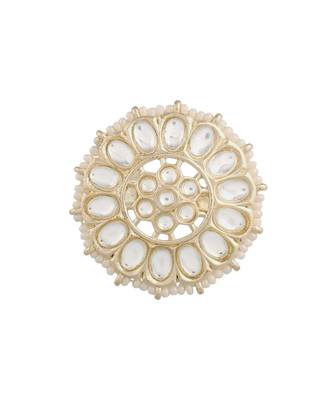  Traditional White Kundan & Pearl Studded Adjustable Finger Ring for Women  1
