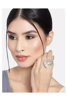  Traditional White Kundan & Pearl Studded Adjustable Finger Ring for Women 