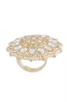  Traditional White Kundan & Pearl Studded Adjustable Finger Ring for Women 