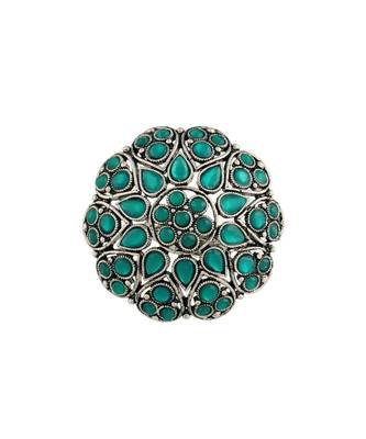 Silver Oxidized Green Kundan Work Designer Adjustable Finger Ring for Women  1