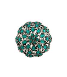 Silver Oxidized Green Kundan Work Designer Adjustable Finger Ring for Women 