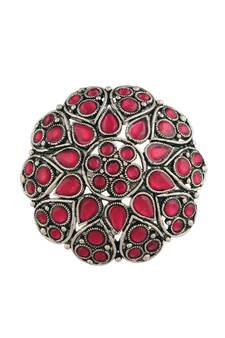 Silver Oxidized Pink Kundan Work Designer Adjustable Finger Ring for Women (FL206Q)