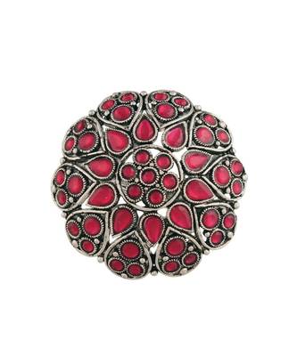 Silver Oxidized Pink Kundan Work Designer Adjustable Finger Ring for Women  1