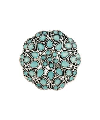Silver Oxidized Sky Blue Kundan Work Designer Adjustable Finger Ring for Women  1