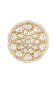 Traditional White Kundan & Pearl Studded Adjustable Finger Ring for Women (FL207W)