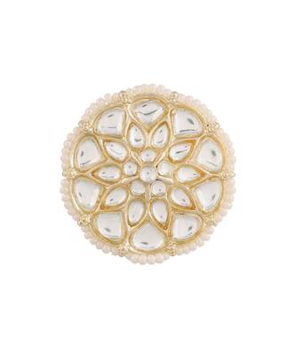 Traditional White Kundan & Pearl Studded Adjustable Finger Ring for Women (FL207W) 1