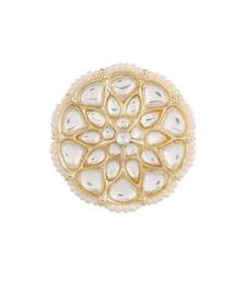 Traditional White Kundan & Pearl Studded Adjustable Finger Ring for Women (FL207W)