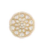 Traditional White Kundan & Pearl Studded Adjustable Finger Ring for Women (FL207W)