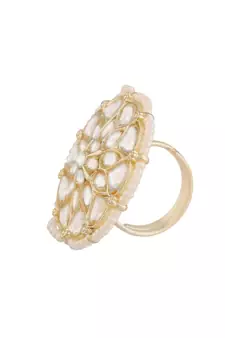 Traditional White Kundan & Pearl Studded Adjustable Finger Ring for Women (FL207W)